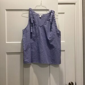 Kenar-Sleeveless Tie Shoulder Top-Size XL-Blue and White